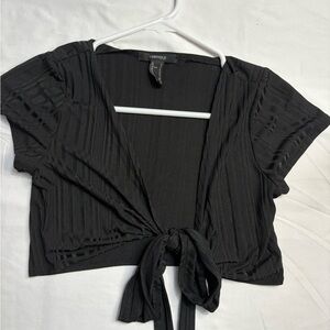 Forever 21 Black Flutter Sleeve Crop Blouse